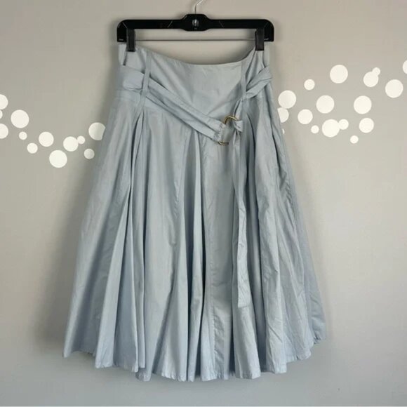For The Republic Cotton Belted Midi Skirt Size 8 Light Blue Pleated A-Line - Picture 1 of 8